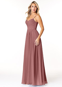 Azazie Lisbon Abiti da Damigella Abito A-Line in Chiffon Scollo a Cuore Rosa Del Deserto image4