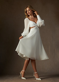 Azazie Delfina Wedding Dresses Diamond White A-Line V-Neck Pleated Chiffon Dress image8