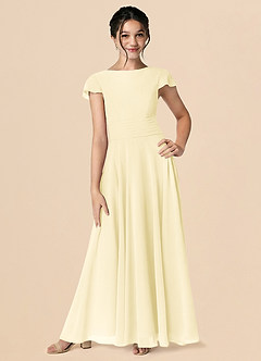 Azazie Payton Lemon Sorbet A-Line Bow Chiffon Dress image1