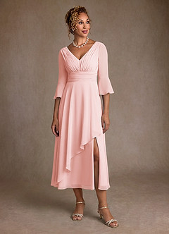 Azazie Aerynne 신부의 어머니 드레스 A라인 주름진 쉬폰 티 길이 드레스 image4