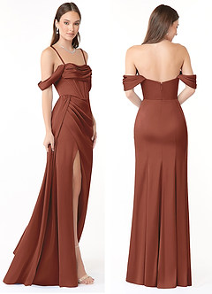 Azazie Amyra Bridesmaid Dresses Auburn Sheath Off the Shoulder Stretch Satin Convertible Dress image8