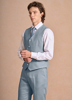 front Harrison Staubblau Anzugweste aus 100 % Leinen