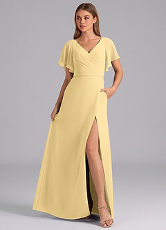 Azazie Ambrosia Bridesmaid Dresses Butter A-Line Pleated Chiffon Dress image3