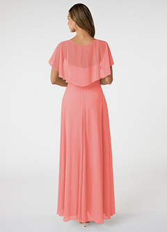 Azazie Jamie Bridesmaid Dresses Coral A-Line Chiffon Dress image2