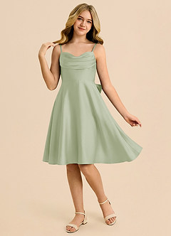 Azazie Bear Vestido de Salvia Polvorienta de Satén Elástico de Corte en A con Escote de Corazón image3