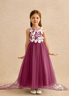 Azazie Mixie vestidos de niña de las flores Vestido de Mora de Encaje de Corte Princesa image2