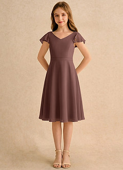 Azazie Narin Girls Formal Flower Girl Dresses Espresso A-Line with Sleeves Chiffon Dress image5