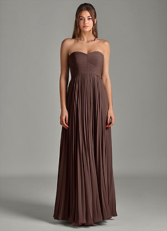 Azazie Chiana Robes de demoiselle d'honneur Robe Trapèze en Mousseline de soie Sans bretelles Ganache image4