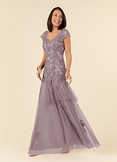Azazie Romy Mother of the Bride Dresses Dusk Mermaid V-Neck Sequins Tulle Dress image2