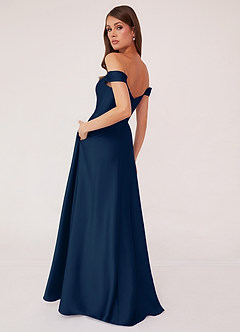 Barbie ♥ Azazie Bridesmaid Dresses Dark Navy A-Line Off the Shoulder Stretch Satin Convertible Dress image3