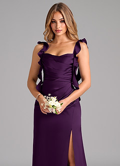 Azazie Jessamine Bridesmaid Dresses Grape A-Line Corset Stretch Satin Dress image7