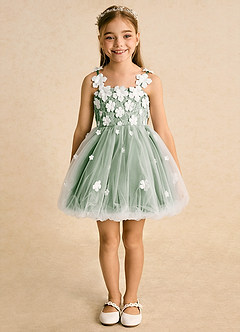 Azazie Teacup Flower Girl Dresses Ivory Matcha Ball-Gown Lace Tulle Dress image4
