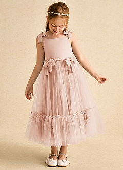 Azazie Jaci Flower Girl Dresses English Rose A-Line Spaghetti Strap Chiffon Dress image6