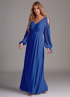 Azazie Matilda Brautjungfernkleider A-Linie Langarm Chiffon Kleid Königsblau image1