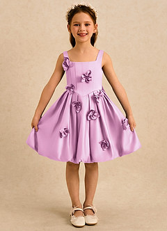 Azazie Lillian vestidos de niña de las flores Vestido Rosa Caramelo de Satin Mate de Vestido de princesa con Plisado image3
