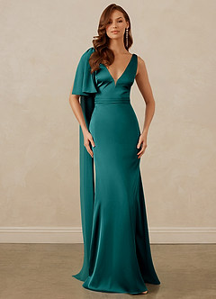 Christian Siriano Bridal for Azazie 1011 Bridesmaid Dresses Peacock Mermaid Bow Stretch Satin Dress image1
