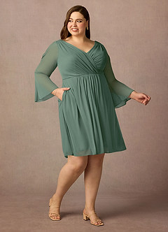 Azazie Teraso Mother of the Bride Dresses Eucalyptus A-Line Pleated Mesh Dress image12