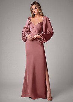 Azazie Sonata Bridesmaid Dresses Amethyst Sheath Long Sleeve Stretch Satin Convertible Dress image1