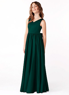 Azazie Hathaway Junior Pine A-Line Bow Matte Satin Dress image4