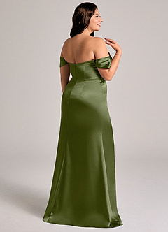 Azazie Saige Bridesmaid Dresses Olive Sheath Off the Shoulder Metallic Satin Convertible Dress image14