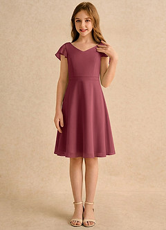 Azazie Narin Girls Formal Abiti da Ragazza di Fiori Abito A-Line in Chiffon con Maniche Merlot image4