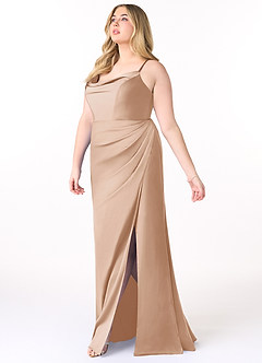 Azazie Marzia Robes de demoiselle d'honneur Robe Fourreau en Satin extensible Col bénitier plissé Rose Perle image18