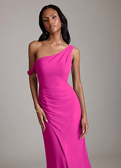Azazie Madelyn Bridesmaid Dresses Fuchsia Mermaid One Shoulder Chiffon Convertible Dress image4
