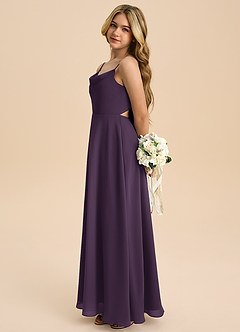 Azazie Shale Junior Plum A-Line Bow Chiffon Dress image2