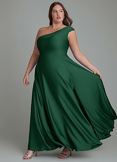 Azazie Melanie Bridesmaid Dresses Dark Green A-Line Off the Shoulder Stretch Satin Dress image10
