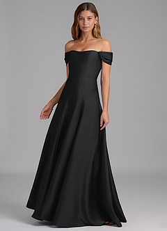 Azazie Seriana Jurken voor bruidsmeisjes Converteerbaar Jurk van Stretch Satijn met A-Lijn Off the Shoulder Zwart image3