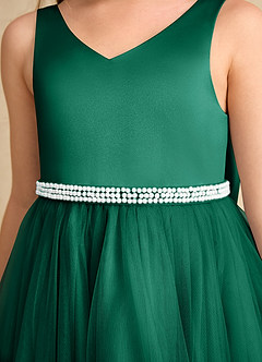 Azazie Firefly Flower Girl Dresses Emerald A-Line Bow Matte Satin Dress image6