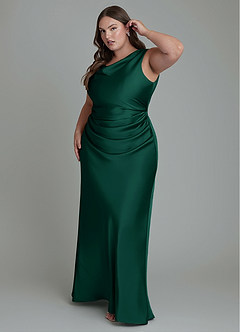 Azazie Kieryn Bridesmaid Dresses Emerald Mermaid Pleated Stretch Satin Dress image9