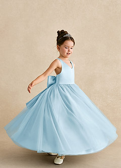 Azazie Peanut Blumenmädchenkleider A-Linie Riemen Tüll Kleid Himmelblau image5