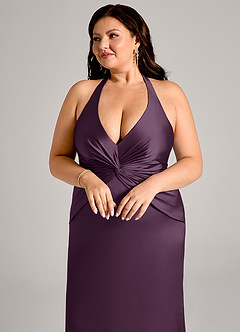 Azazie Valerie Robes de demoiselle d'honneur Robe Sirène en Satin extensible Plissée Prune image13