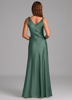 Azazie Nerine Bridesmaid Dresses Eucalyptus A-Line Pleated Stretch Satin Dress image5