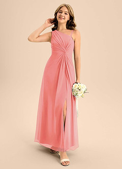 Azazie Brooke Junior Vestido de Coral de Gasa de Corte en A con Corte Lateral image3