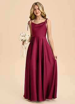 Azazie Popsy Junior Linia A Ukłon Satyna elastyczna Długość podłogi Młodsza druhna Sukienka image5