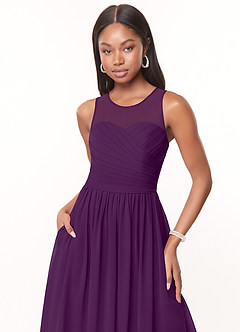 Azazie Nina Brautjungfernkleider A-Linie Plissee Chiffon Kleid Traube image5