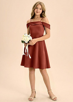 Azazie Anselie Junior Linia A Pofałdowany Satyna elastyczna Mini Młodsza druhna Sukienka image1