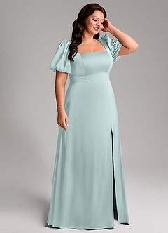 Azazie Fyona Bridesmaid Dresses Mist A-Line Pleated Stretch Satin Dress image13