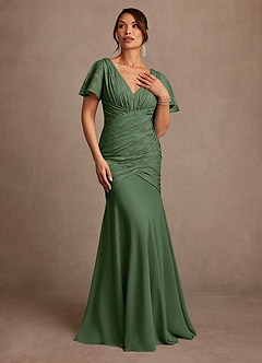 Azazie Jolene Mother of the Bride Dresses Eucalyptus Mermaid Pleated Floral Burnout Dress image4