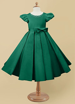 Azazie Jewel Flower Girl Dresses Emerald Ball-Gown Pleated Matte Satin Dress image4