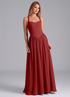 Azazie Francis Bridesmaid Dresses Rust A-Line Corset Chiffon Dress image4