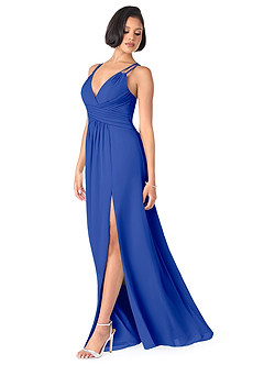 Azazie Farren Bridesmaid Dresses Royal Blue A-Line Pleated Chiffon Convertible Dress image3