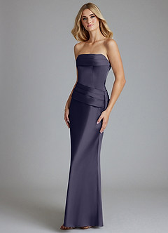 Azazie Lenya Bridesmaid Dresses Stormy Sheath Pleated Stretch Satin Dress image4