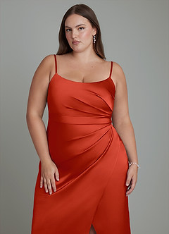 Azazie Calandra Robes de demoiselle d'honneur Robe Fourreau en Satin extensible Plissé Rouille image13