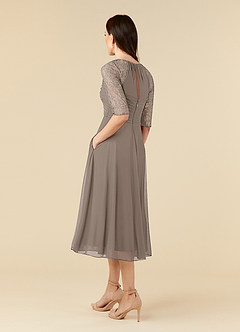 Azazie Gracelyn Mother of the Bride Dresses Taupe A-Line Lace Dress image4