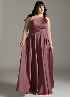 Azazie Charlize Bridesmaid Dresses Vintage Mauve A-Line One Shoulder Stretch Satin Dress image11