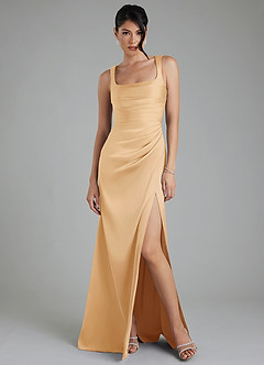 Azazie Sierra Bridesmaid Dresses Gold A-Line Corset Stretch Satin Dress image6