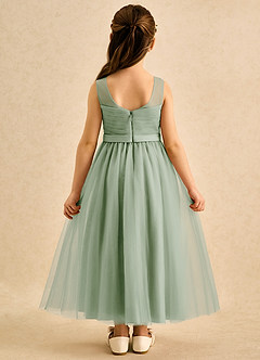 Azazie Lilium vestidos de niña de las flores Vestido de Salvia Polvorienta de Tul de Corte en A con Plisado image2